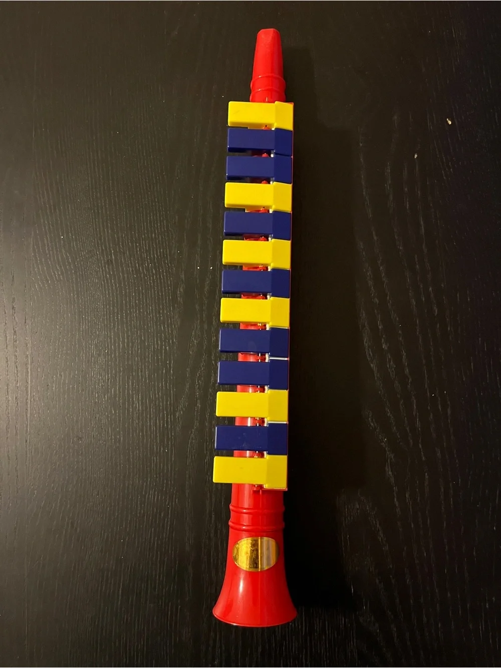 Vintage Toy Saxophone Clarinet Red Blue Yellow Plastic Keyed Horn 12”